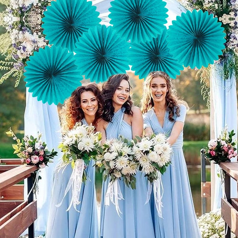 Easy Joy Teal Party Decorations Paper Fans Birthday Wedding Home Party Hanging Decoration, Set of 6 (14 Inches, Teal) - Image 3